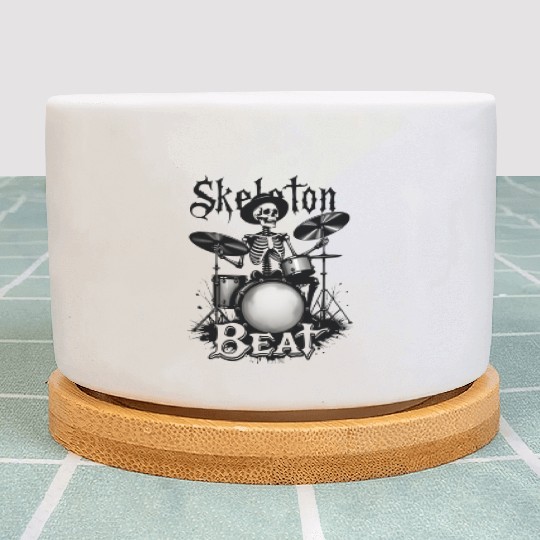 Skeleton Beat: Funny Cowboy Skeleton Playing Drums Plant Pots