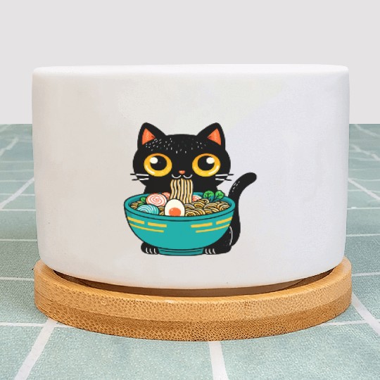 Funny Cat Eating Ramen Japanese Cat Ramen Noodles Plant Pots