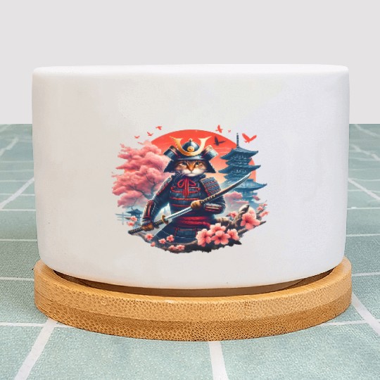 Samurai Cat Graphic Warrior Vintage Japanese Anime Plant Pots