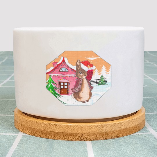 A rabbit walking on Christmas Day Plant Pots