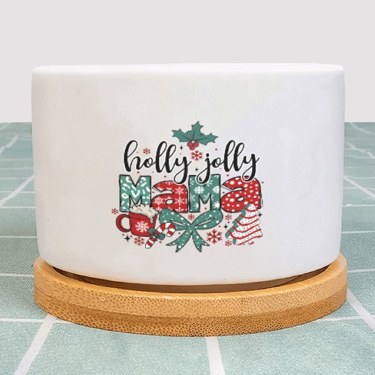 Holly Jolly Mama Coquette Bow Christmas Plant Pots