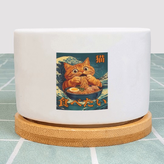Cat Ramen Japanese Graphic Art Kids Men Women Fun Plant Pots
