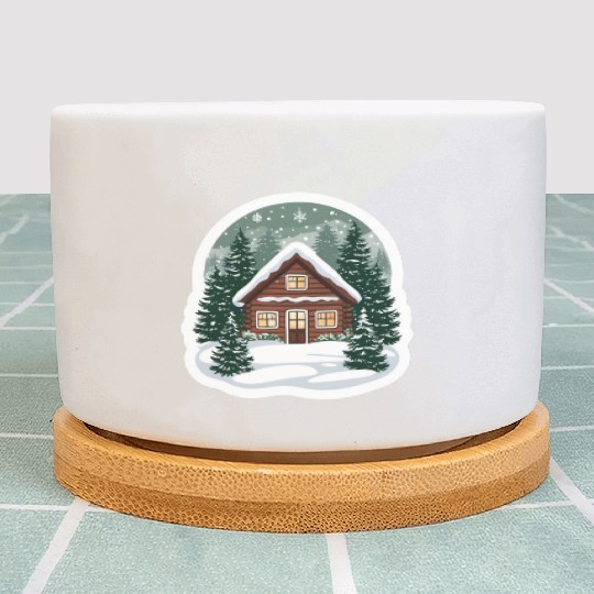 Cozy Cabin in Winter Wonderland Plant Pots