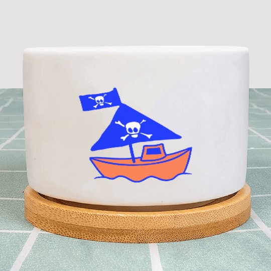 Cute Little Pirate Ship Painted Children Drawing Plant Pots
