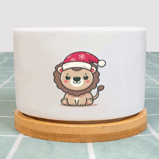 lion cub with christmas hat Plant Pots