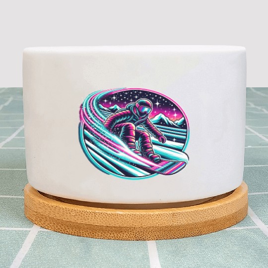 Epic Neon Snowboarding Adventure Under Starry Sky Plant Pots