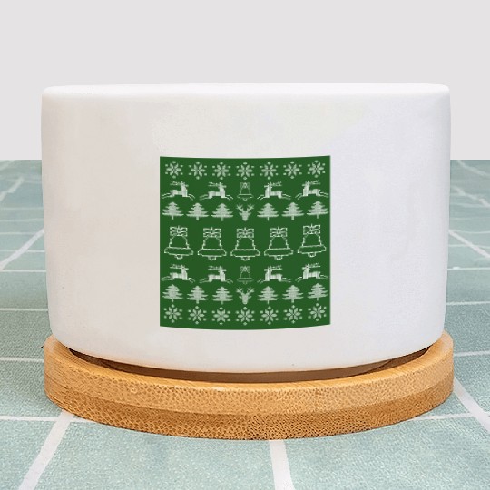 Christmas Cheer Ugly Sweater Pattern on Green Plant Pots