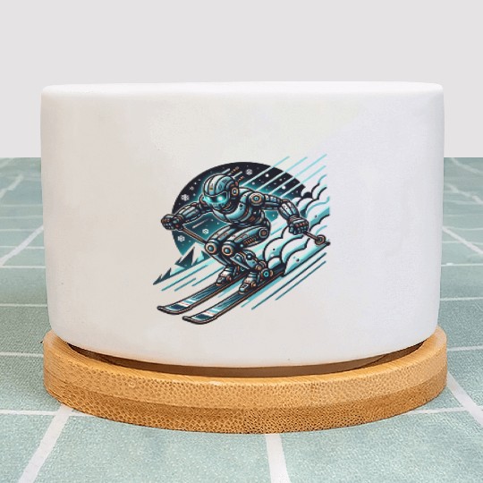 Futuristic Skiing Robot Adventure Plant Pots