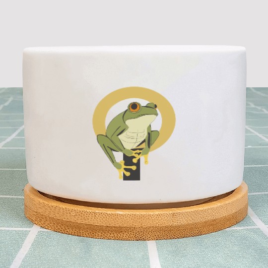 Elegant Green Frog with Gold Accents Plant Pots