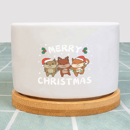 Merry Christmas Cute Squirrel Festive Lights Plant Pots
