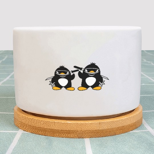 2 Penguins Ninja Samurai Japanese Katana Team Duo Plant Pots