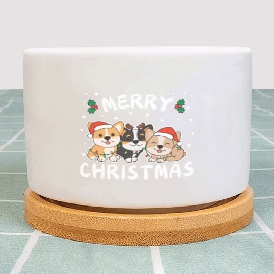 Merry Christmas Cute Corgi Festive Lights Corgi Plant Pots