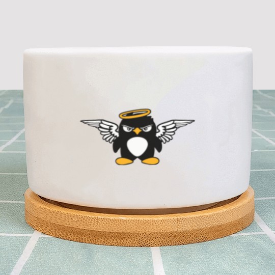 Evil Penguin Angel Wings Halo Holy Heaven Bad Mood Plant Pots