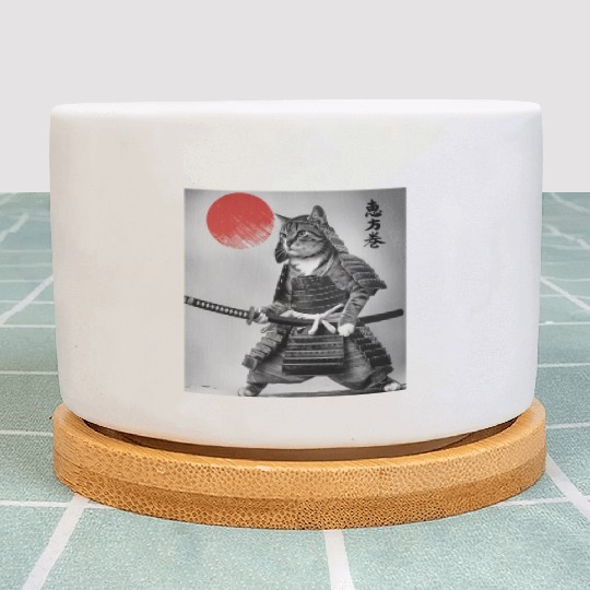 Kawaii Japanese Samurai Cat Vintage Japanese Cat Plant Pots
