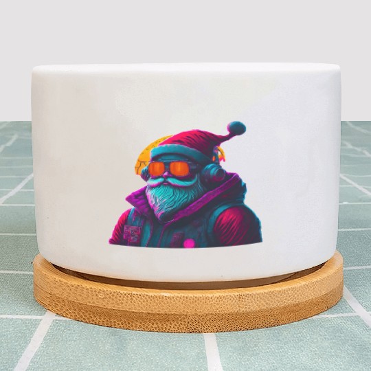 Retro Cool Santa Claus with Headphones Neon Colors Plant Pots