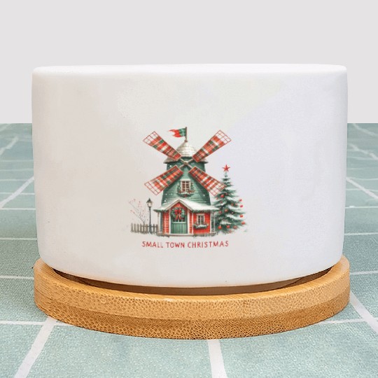 Small Town Christmas Plaid Windmill Plant Pots
