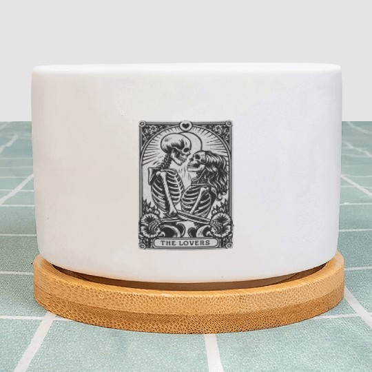 Vintage Gothic Skeleton Couple Tarot Card with Plant Pots