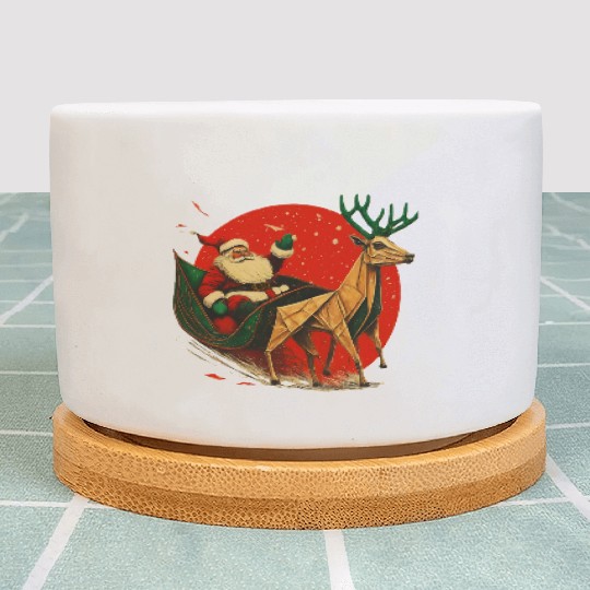 Christmas Santa Claus and Reindeer Origami Sleigh Plant Pots
