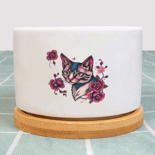 Rainbow Cat Realistic Watercolor Cute Cat Paint Co Plant Pots