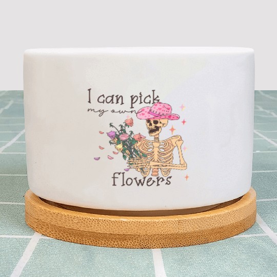 Funny Cowboy Skeleton with Flowers Plant Pots