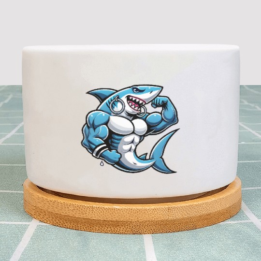 Muscular Shark women - Cool Cartoon Design Plant Pots