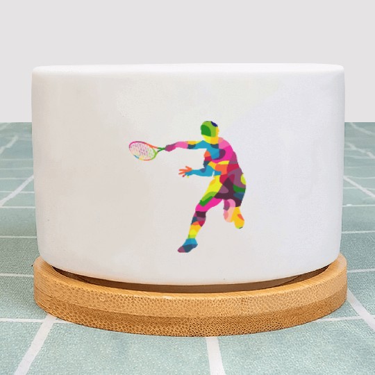 Colorful Tennis Player Silhouette Art Plant Pots