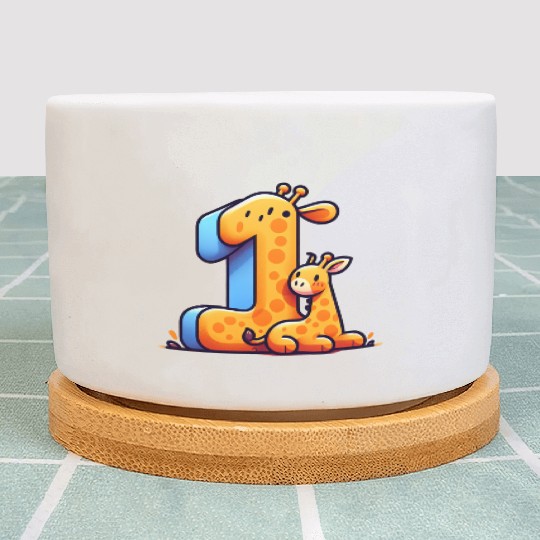 Cheerful Giraffe with Number 1 Design Plant Pots