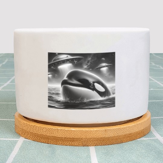 Killer whale Funny Graphic Selfie with UFOs Weird Plant Pots