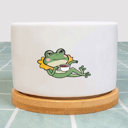 Relaxing Green Frog coffee Lover Plant Pots - Unique