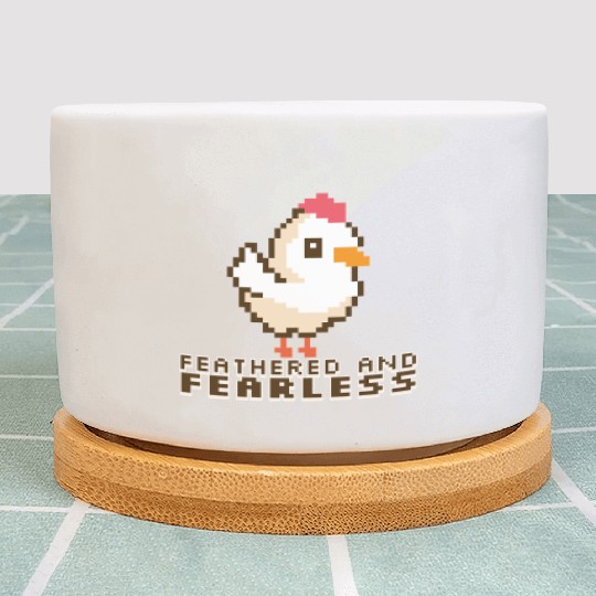 Feathered and Fearless: Bold 8-Bit Chicken Plant Pots