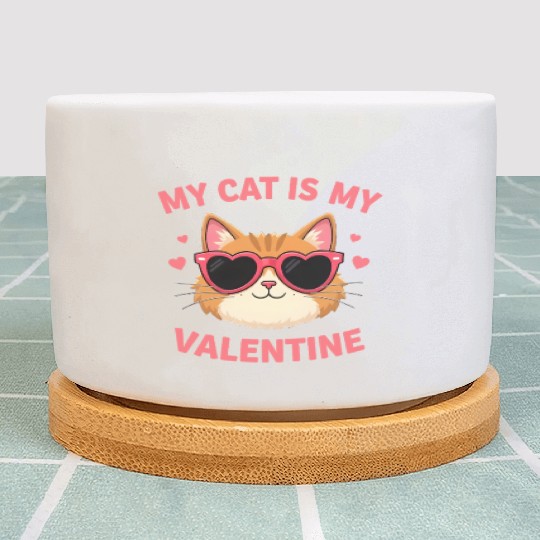 My Cat Is My Valentine Cute Cat Lover Hearts Plant Pots