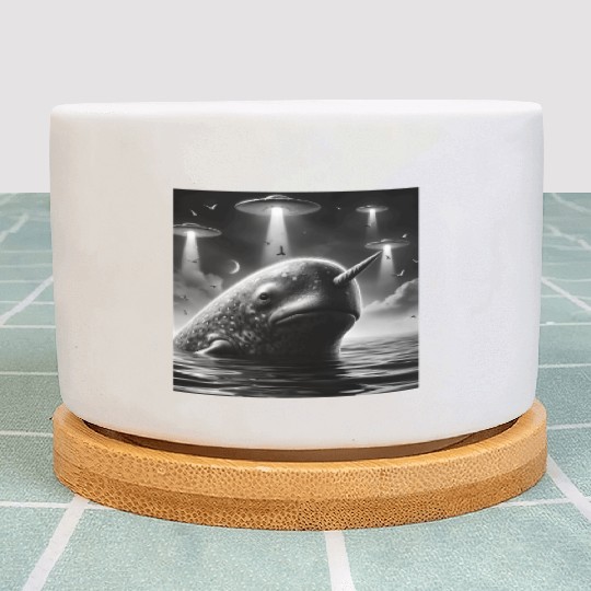 Narwhal Funny Graphic Selfie with UFOs Weird Alien Plant Pots