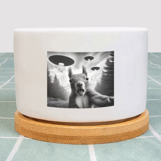 Squirrel Sci-Fi Funny Graphic Selfie with UFOs Wei Plant Pots