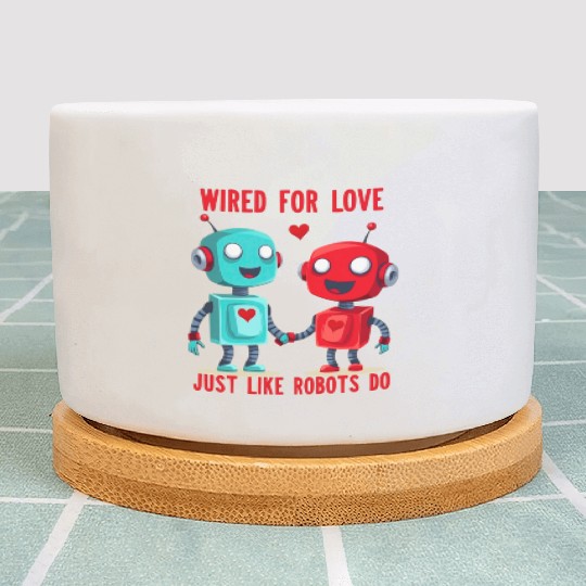 Valentine's Day Gift: Two Robots in Love on Bella Plant Pots