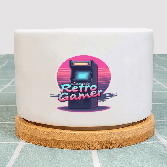 retro gamer in retro style oldschool gamer Plant Pots
