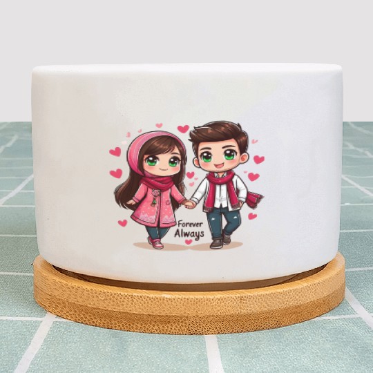 Forever Always – Cute Couple Illustration Plant Pots
