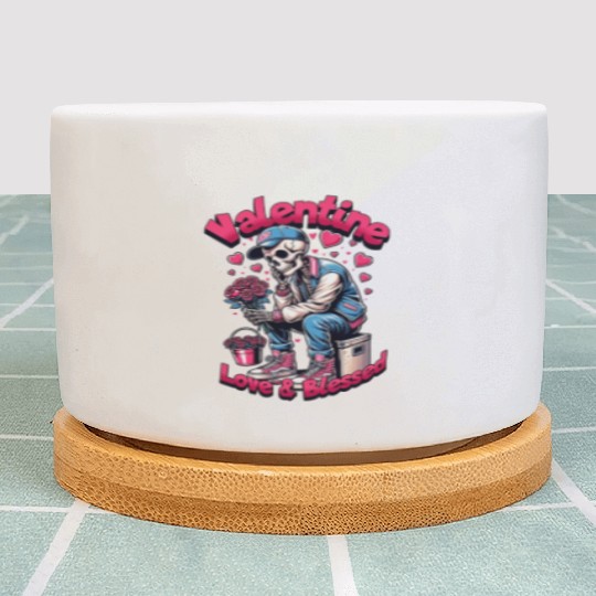 Valentine Skeleton Love & Blessed Streetwear Desig Plant Pots