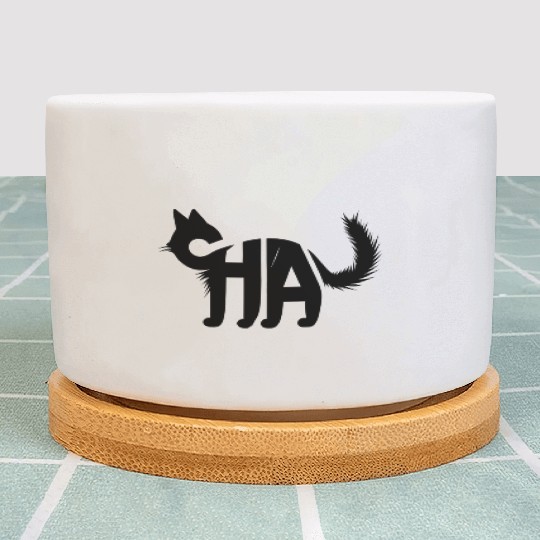 Creative Cat Silhouette with "CHA" Typography Plant Pots