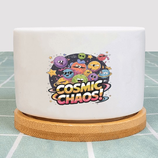 Chaotic Cartoonish Galaxy with Whimsical Character Plant Pots