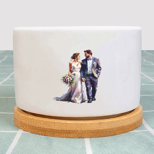 Elegant Bride and Groom Wedding Design Plant Pots