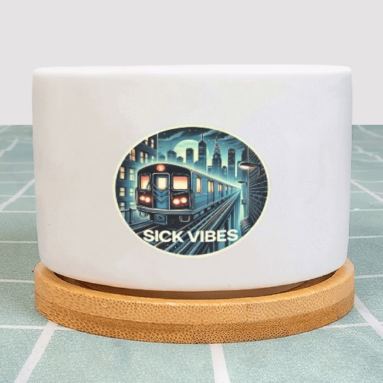 Retro Futuristic Subway Train - Neon Cyberpunk Cit Plant Pots