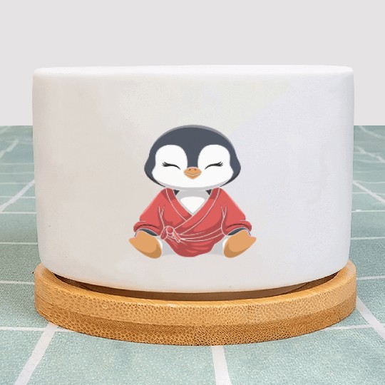 Zen Penguin Meditation in Kimono Attire Plant Pots