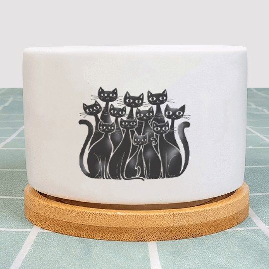 Modern Trendy Cute Suspicious Cats Plant Pots