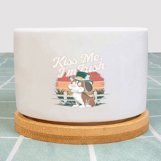 St. Patrick's Day Dog Kiss Me I'm Irish Cute Puppy Plant Pots
