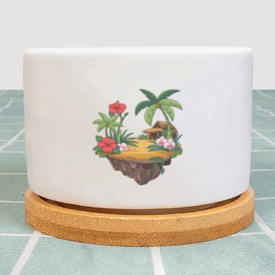 Tropical Island Hut Hibiscus and Orchids Plant Pots