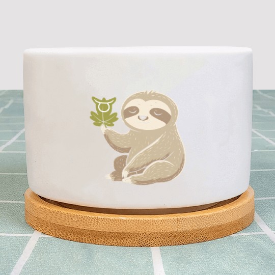 Taurus Zodiac Sloth with Leaf Symbol Serenity Plant Pots