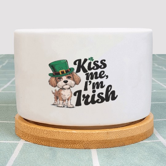 St. Patrick's Day Dog Kiss Me I'm Irish Cute Puppy Plant Pots