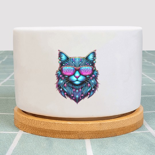 Cyberpunk Tech Cat – Futuristic Neon Glow Plant Pots