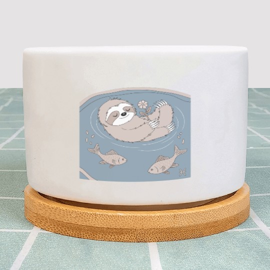 Relaxing Pisces Zodiac Sloth Embracing Serenity Plant Pots