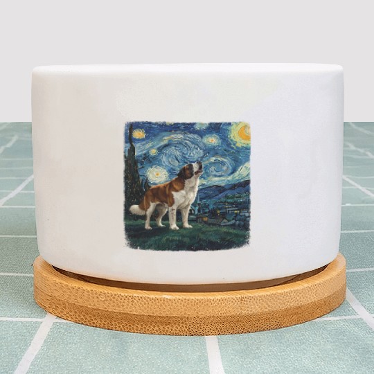 Saint Bernard Howling At Moon Starry Night Van Gog Plant Pots